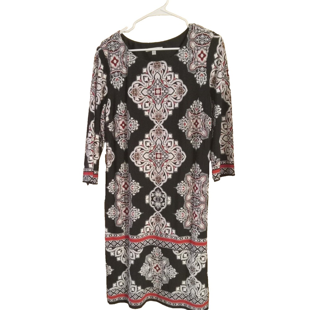 Studio One New York Stretch sheath Dress Size‎  L 3/4 Sleeves Abstract Bright